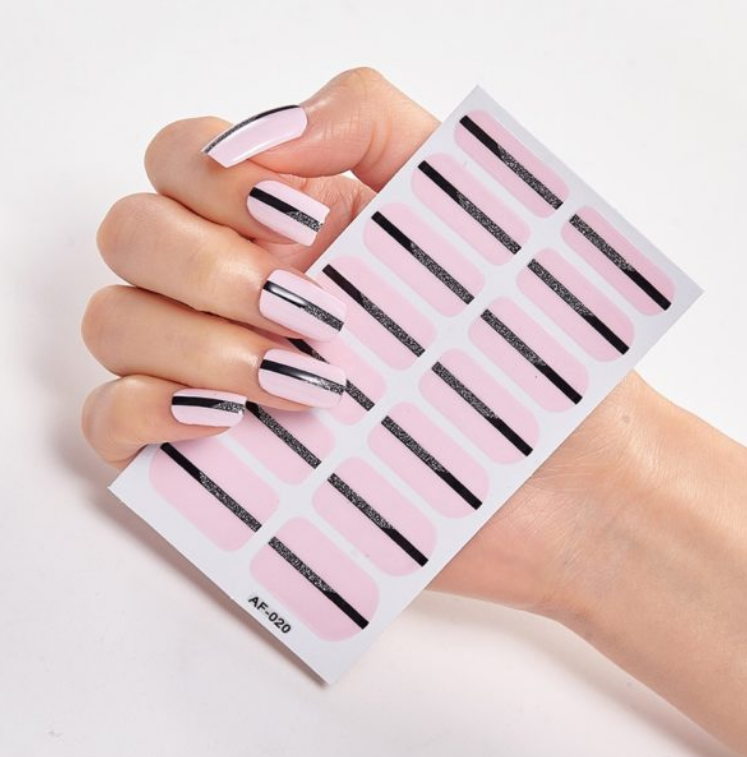 Frexos bright mauve black lined semicured uv gel nail stickers kit