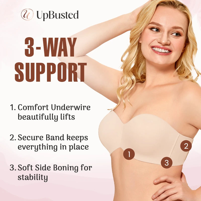 INHLUGLK Full Support Non-Slip Convertible Bandeau Bra, Detachable-Strap Bandeau  Bra, Strapless Bras for Women (Skin,40/90BC) : : Clothing, Shoes &  Accessories