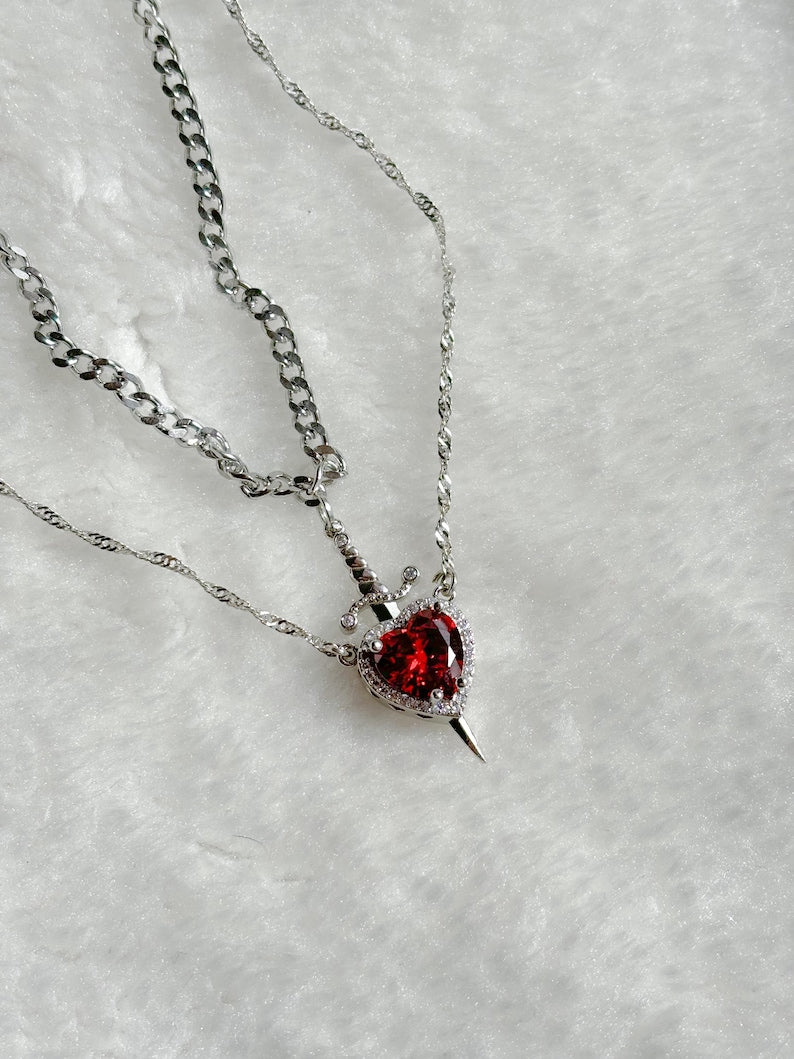 Heart and Sword Necklaces Set