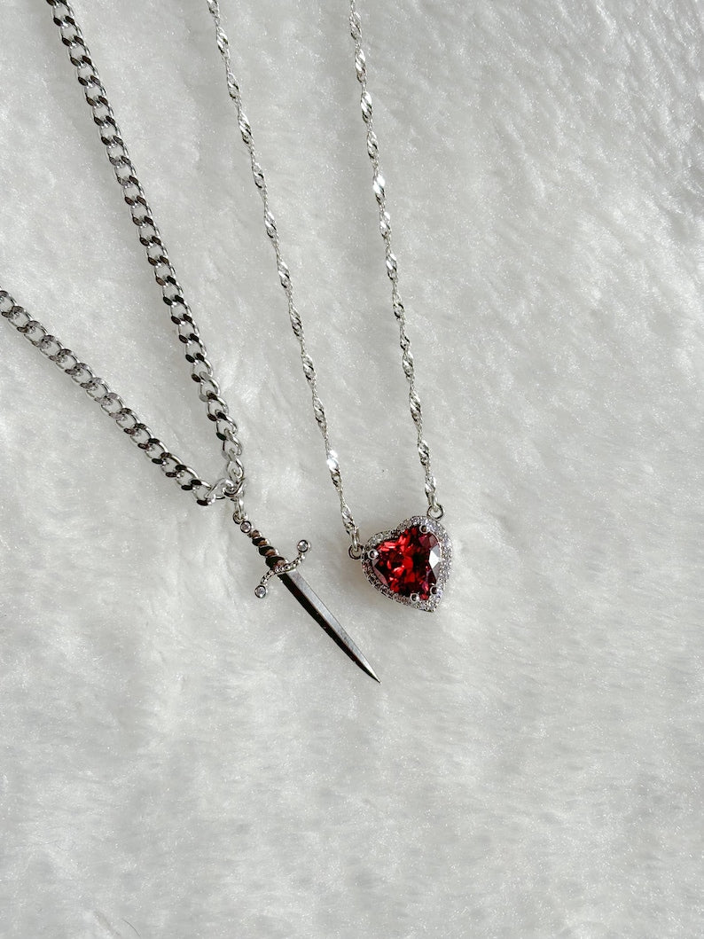 Heart and Sword Necklaces Set